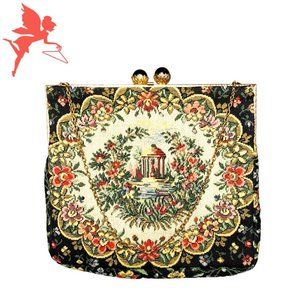 VINTAGE RARE Walborg Petit Point Tapestry Gazebo Chain Strap Clutch